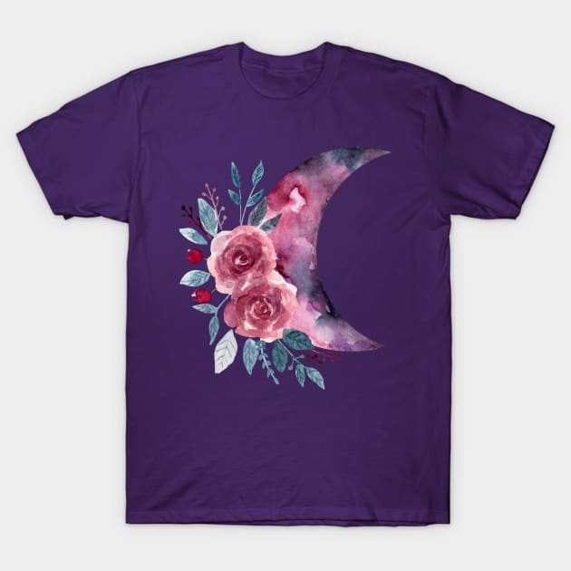 Flowers moon watercolor T-Shirt by GinaaArts